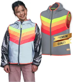 Darkflow Kids - Sleeveless Reflective Jacket - Fashionable Rainbow Neon Vest - Traffic Safety Vest - Hi Vis Jacket
