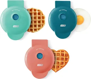 DASH Mini Maker 3-Pack Gift Set, Mini Waffle Maker   Mini Heart-Shaped Waffle Maker   Mini Maker Griddle
