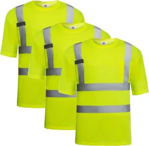 Dazonity Hi Vis T Shirt 3pcs, High Visibility Shirts for Men Women Work Safety Shirts with Reflective Strips and Pocket