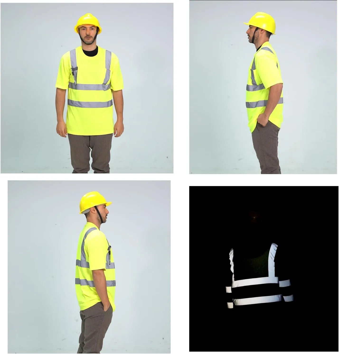 Dazonity Hi Vis T Shirt 3pcs, High Visibility Shirts for Men Women Work Safety Shirts with Reflective Strips and Pocket