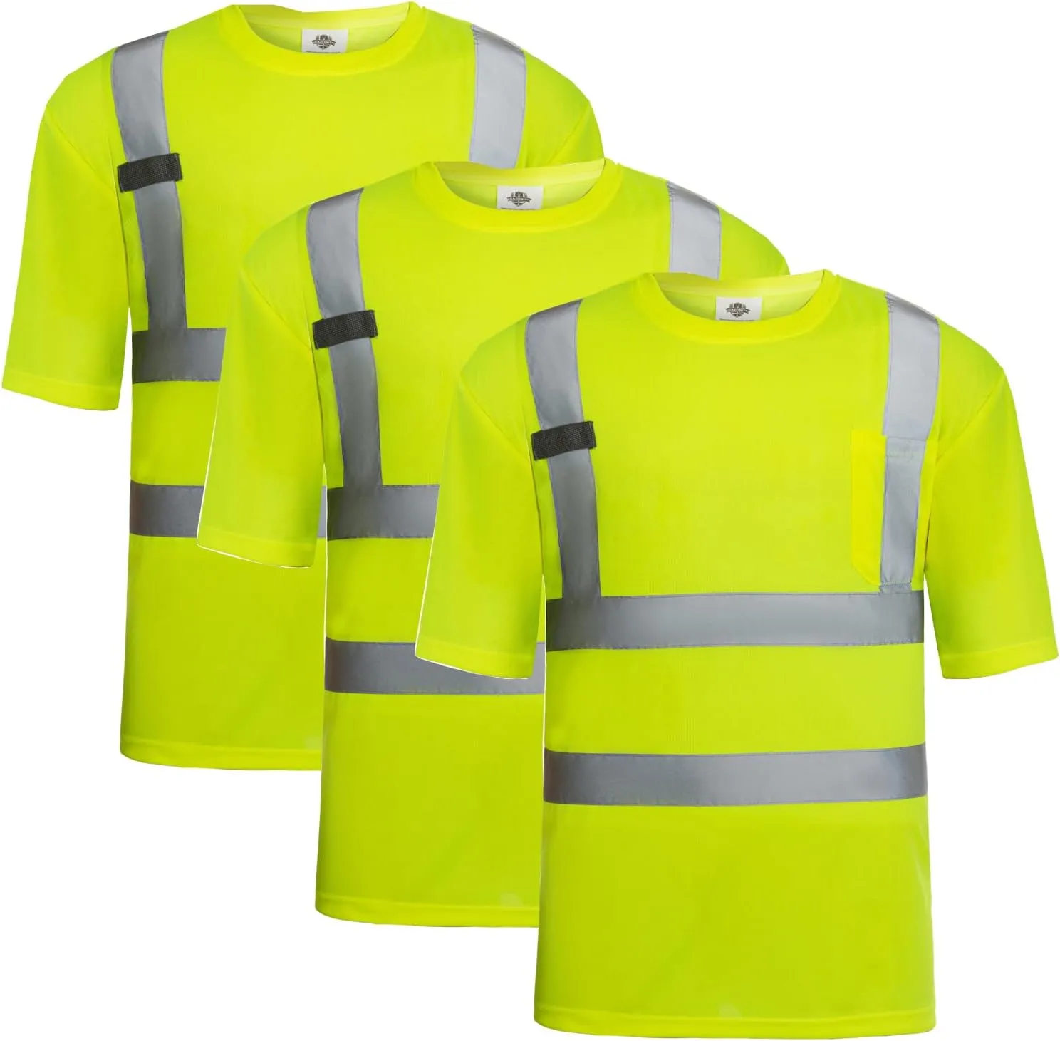 Dazonity Hi Vis T Shirt 3pcs, High Visibility Shirts for Men Women Work Safety Shirts with Reflective Strips and Pocket