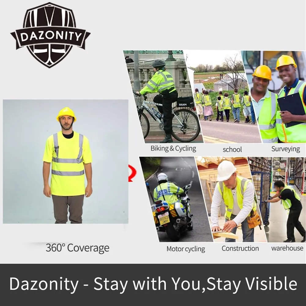 Dazonity Hi Vis T Shirt 3pcs, High Visibility Shirts for Men Women Work Safety Shirts with Reflective Strips and Pocket