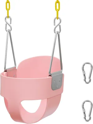DECORLIFE Toddler Swing - High Back Full Bucket Seat for Ages 1-3, 330lb Capacity, Baby infant Swing Outdoor with Safety Design, Plastic-Coated Chains, Carabiners for Backyard, Playground, Garden-Pink