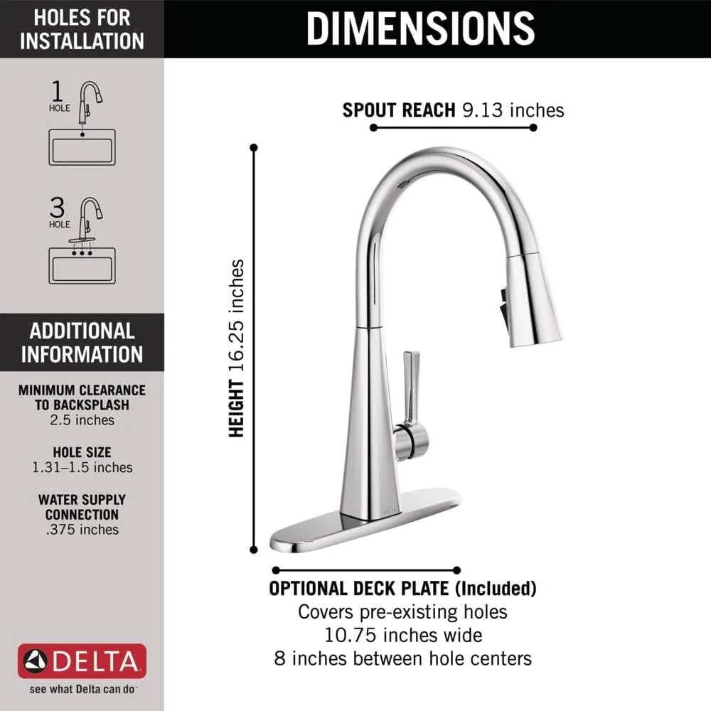Delta 19802Z-DST Lenta Kitchen Faucet, Without Soap Dispenser, Chrome