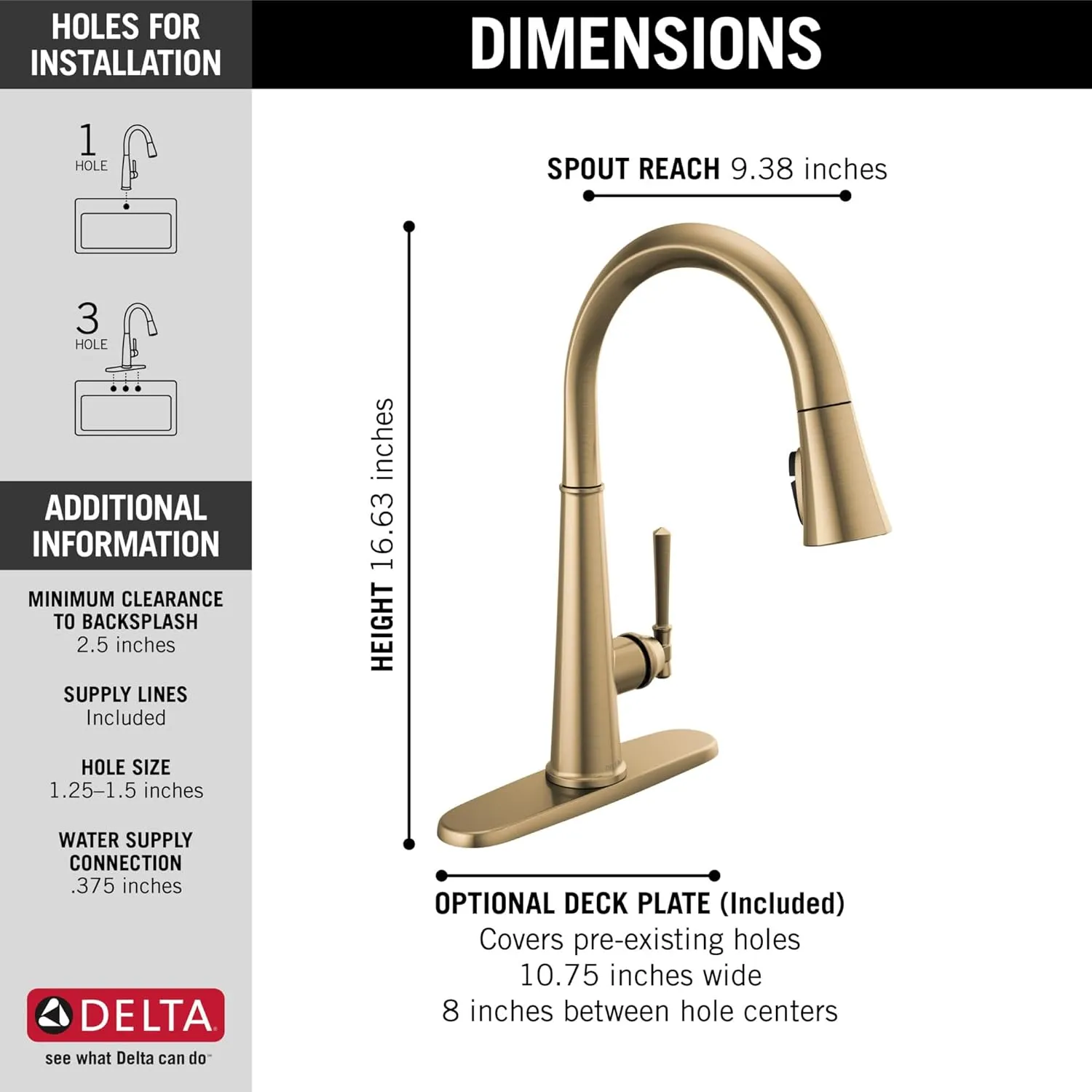 Delta 9182-CZ-PR-DST Emmeline Kitchen Faucet, Without Soap Dispenser, Lumicoat Champagne Bronze