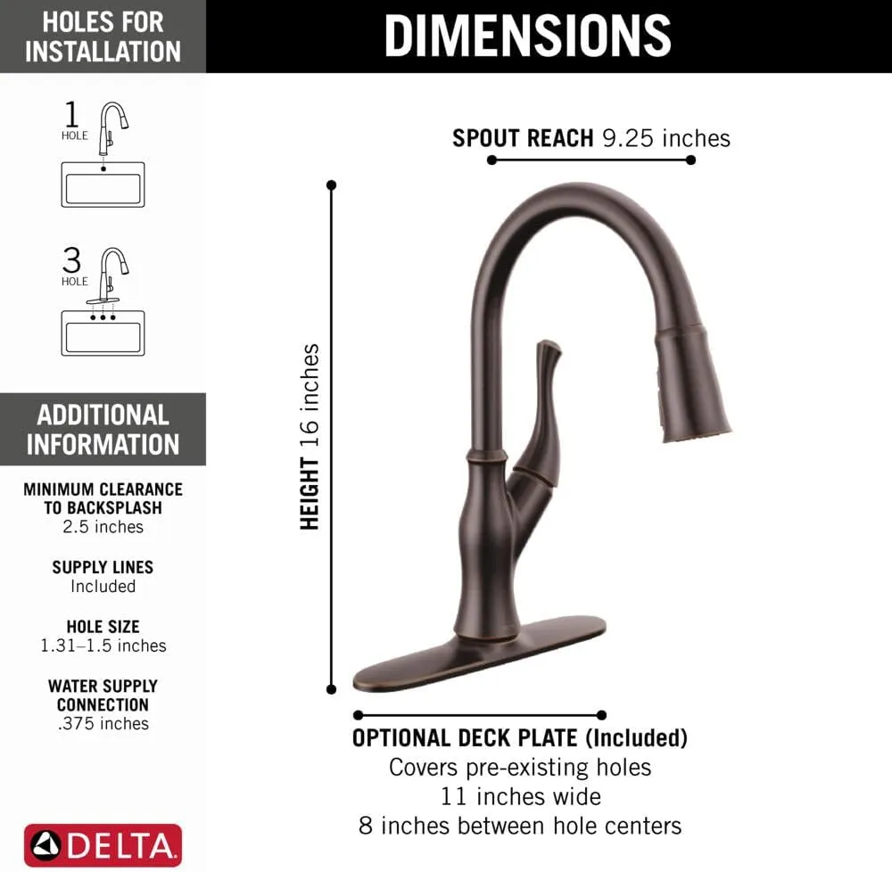Delta Faucet Ophelia Oil Rubbed Bronze Kitchen Faucet, Kitchen Faucets with Pull Down Sprayer, Kitchen Sink Faucet, Faucet for Kitchen Sink with Magnetic Docking, Venetian Bronze 19888Z-RB-DST