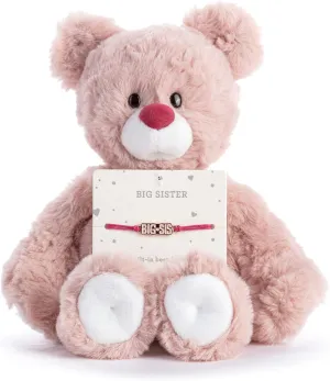 DEMDACO Beary Charmings 8 Inch Stuffed Plush Animal Bear and Adjustable Charm Bracelet 2 Piece Set Pink and White Big Sister