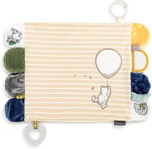 DEMDACO Mommy & Me Neutral Color, 17 x 11.5 Inch Textured Fabric, Teething Ring, Stroller Clip-on, Activity Blanket, Blankie, Tan and White, Pooh Classic Yellow Bear