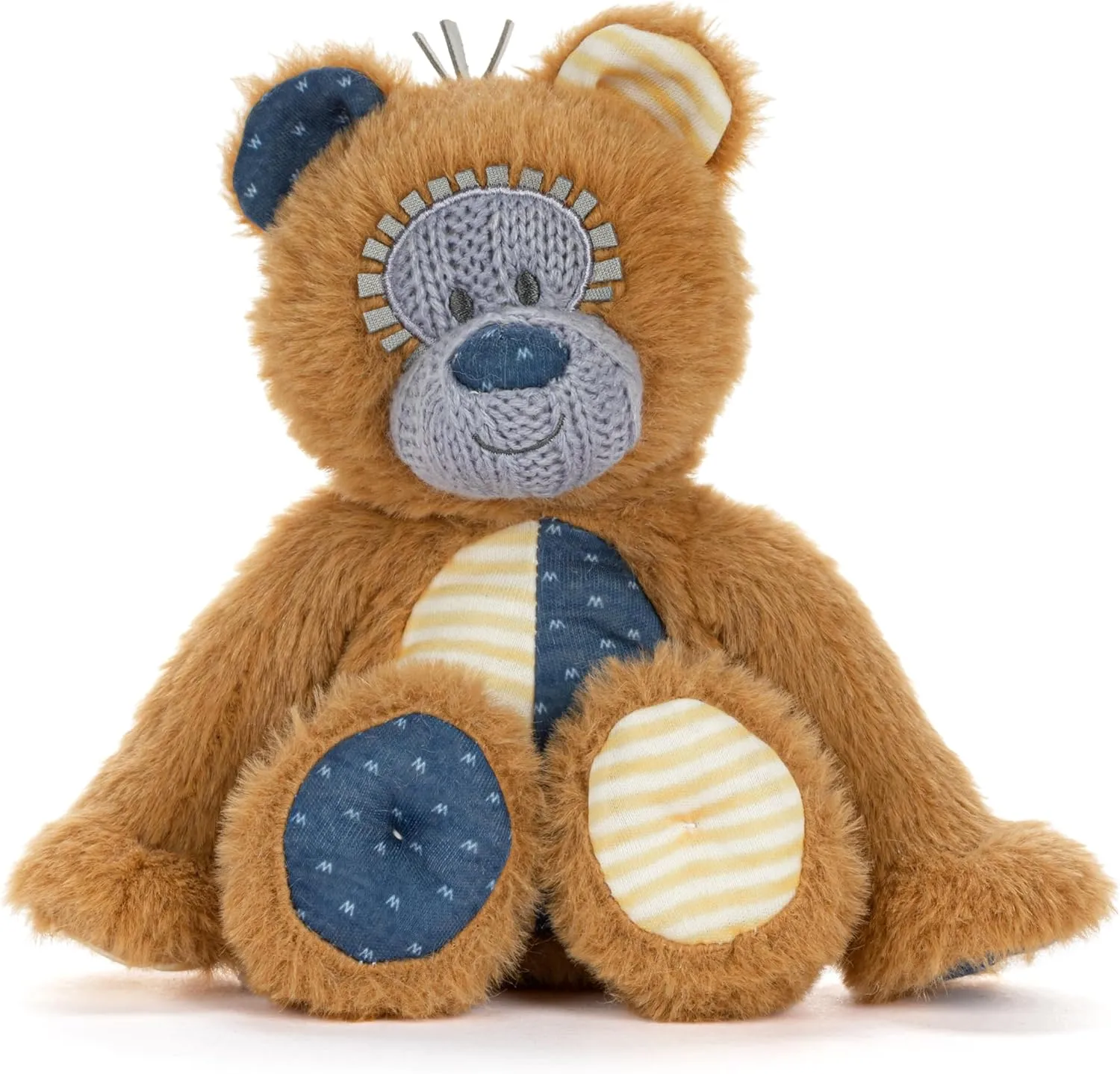 DEMDACO Oddball 8 x 6.5 Inch Polyester Soft Cuddly, Huggable, Toy, Plush Stuffed Animal, Brown and Blue, Bear