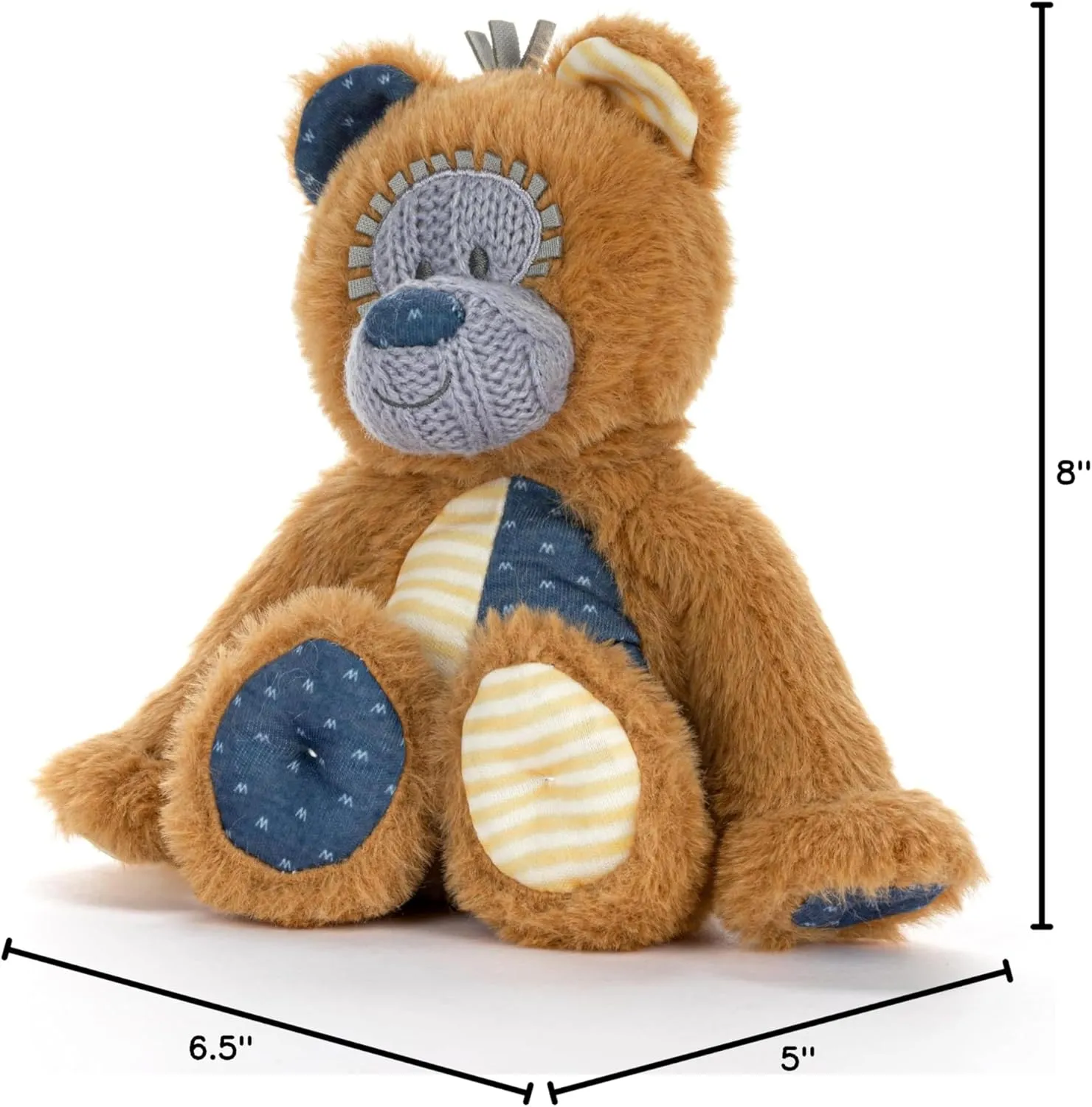 DEMDACO Oddball 8 x 6.5 Inch Polyester Soft Cuddly, Huggable, Toy, Plush Stuffed Animal, Brown and Blue, Bear