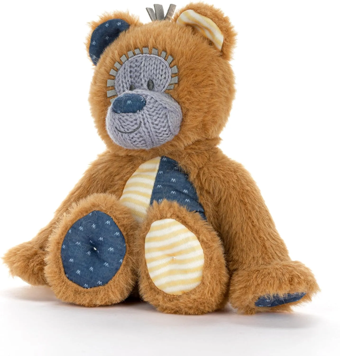 DEMDACO Oddball 8 x 6.5 Inch Polyester Soft Cuddly, Huggable, Toy, Plush Stuffed Animal, Brown and Blue, Bear