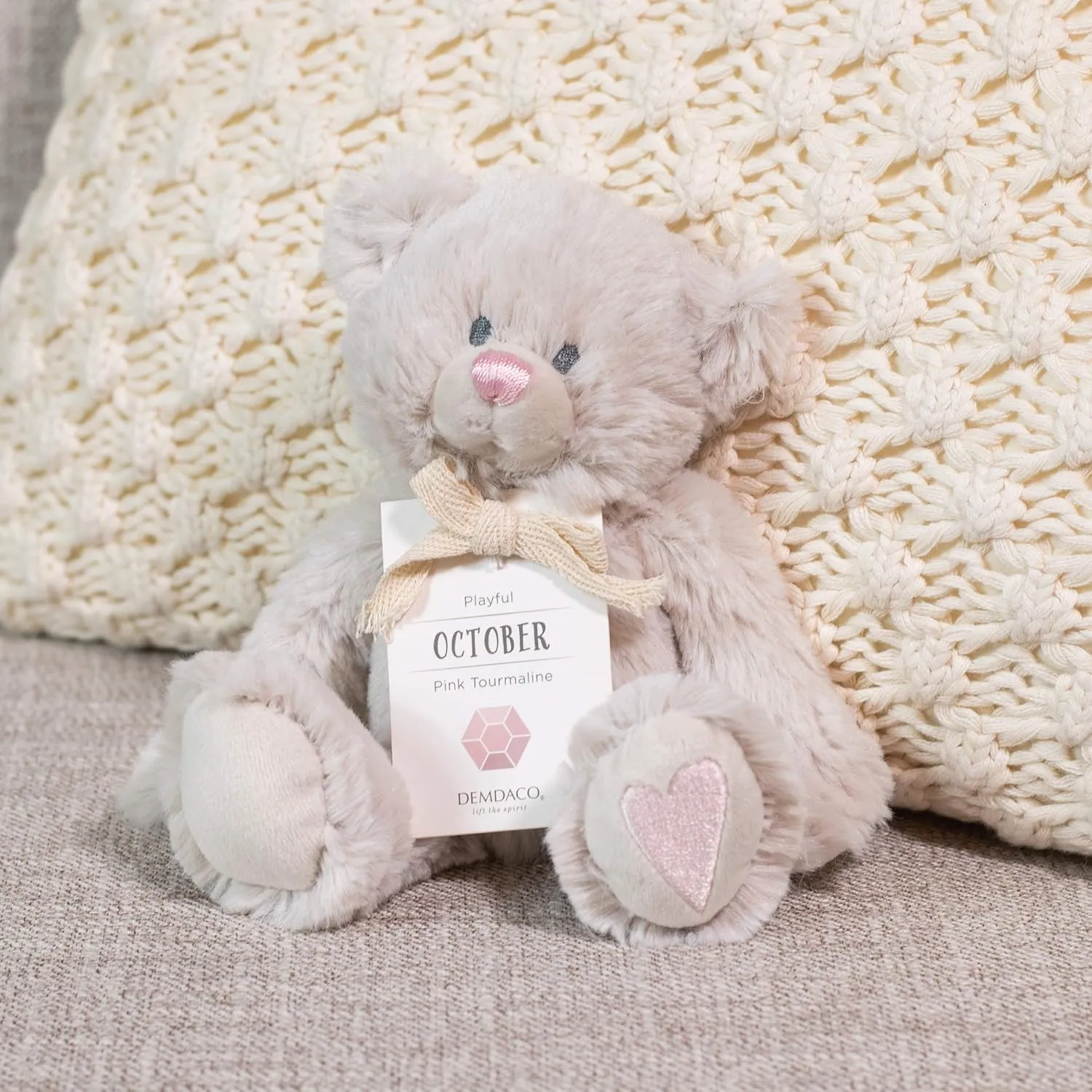 DEMDACO Playful Pink Tourmaline Color October Birthstone 8.5 inch Children's Plush Stuffed Animal Toy