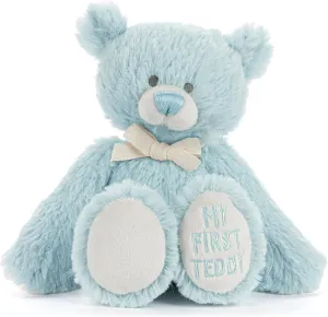 DEMDACO Welcome to The World, Mini 7.5 x 6.5 Inch, Ultra Soft Polyester, Huggable, Cuddly, Toy, Stuffed Plush Animal, Blue, My First Teddy Bear
