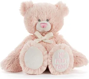 DEMDACO Welcome to The World, Mini 7.5 x 6.5 Inch, Ultra Soft Polyester, Huggable, Cuddly, Toy, Stuffed Plush Animal, Pink, My First Teddy Bear