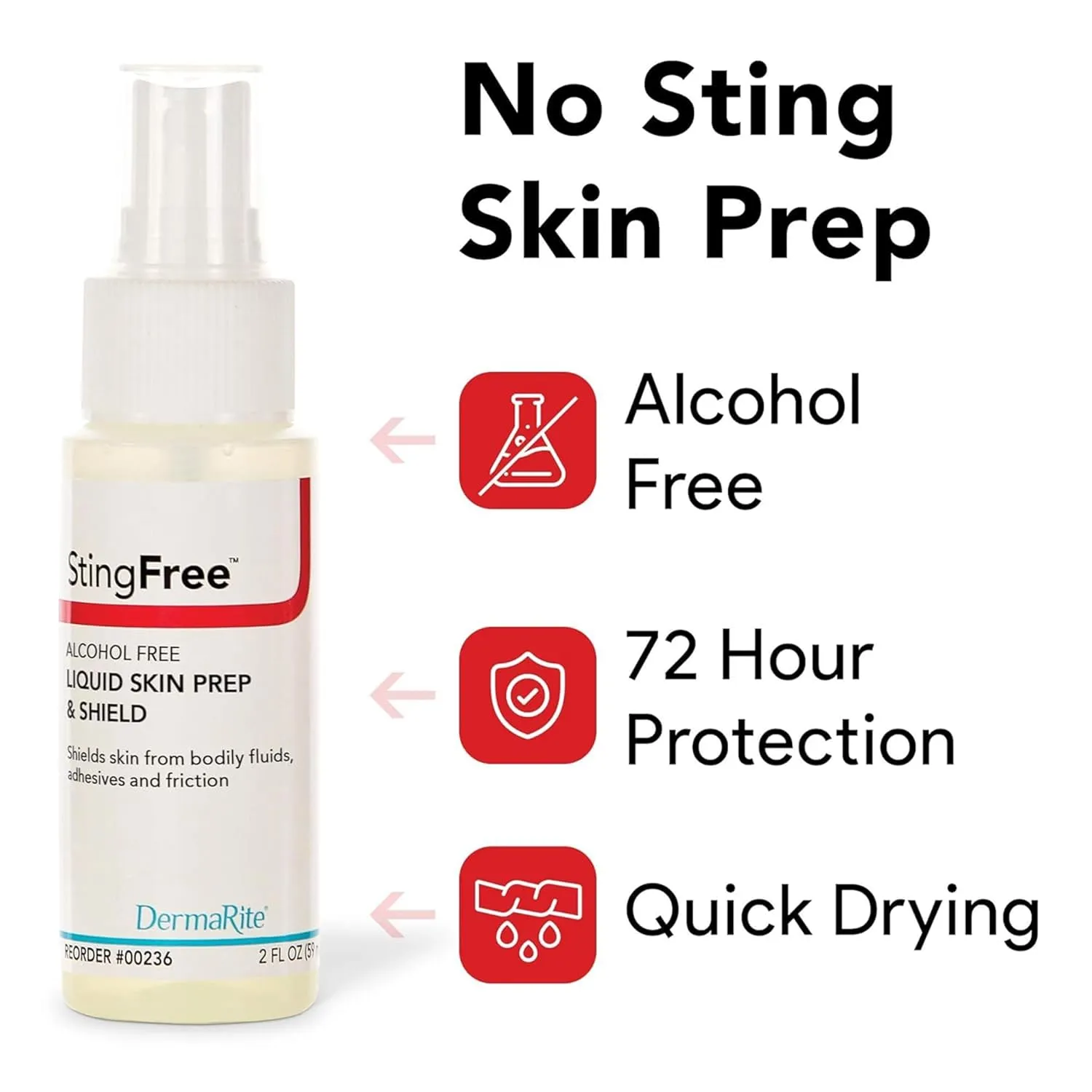 DermaRite's StingFree, Liquid Skin Prep & Shield - Alcohol-Free Spray, Shields from Body Fluids, Adhesives and Friction - Spray Bottle, 2 oz., 3 Count