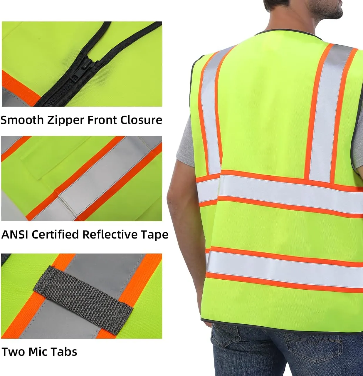 Dib Safety Reflective Vest High Visibility Two Tone with Pockets and Zipper, ANSI Class 2 Compliant, Yellow with Orange Trim 3XL
