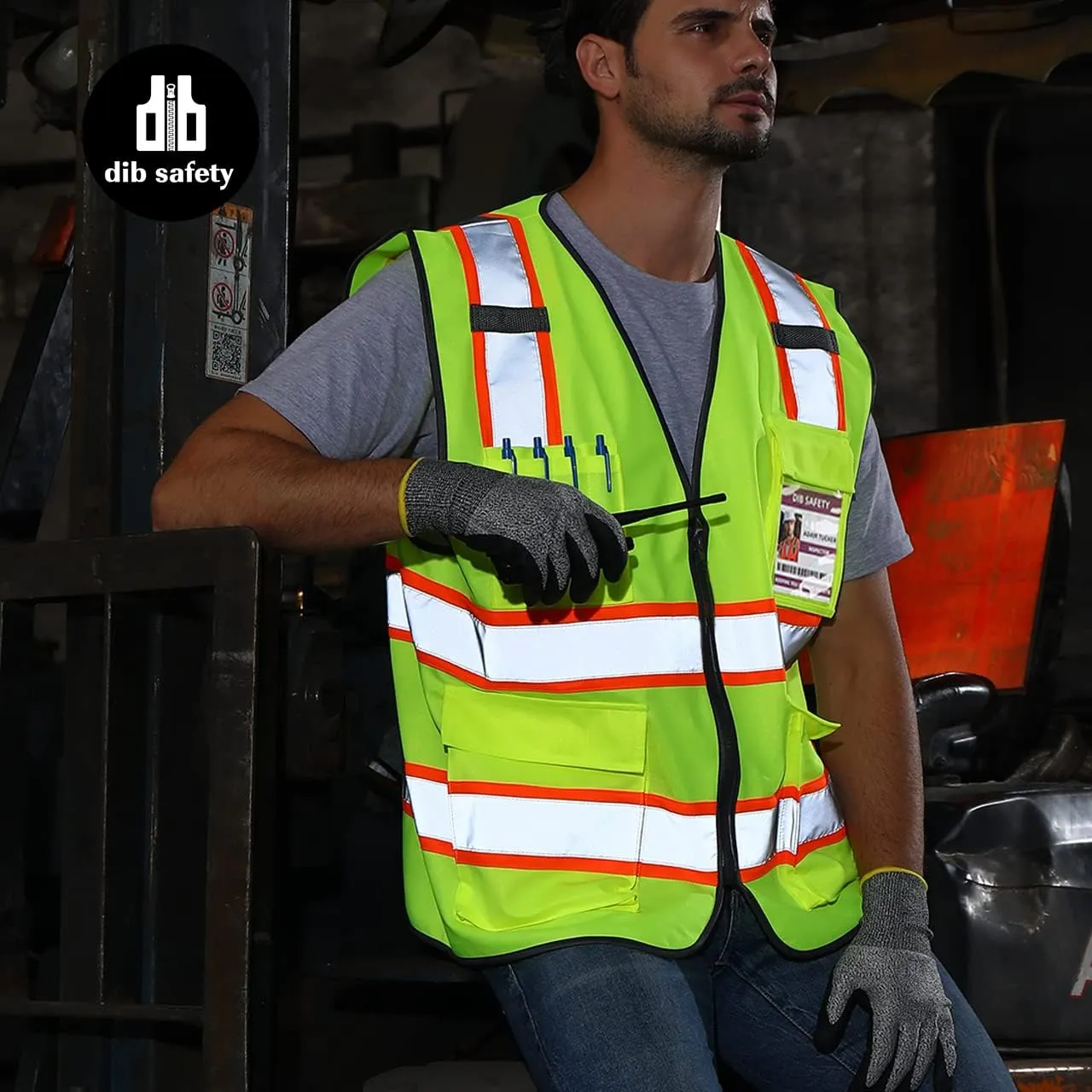 Dib Safety Reflective Vest High Visibility Two Tone with Pockets and Zipper, ANSI Class 2 Compliant, Yellow with Orange Trim 3XL