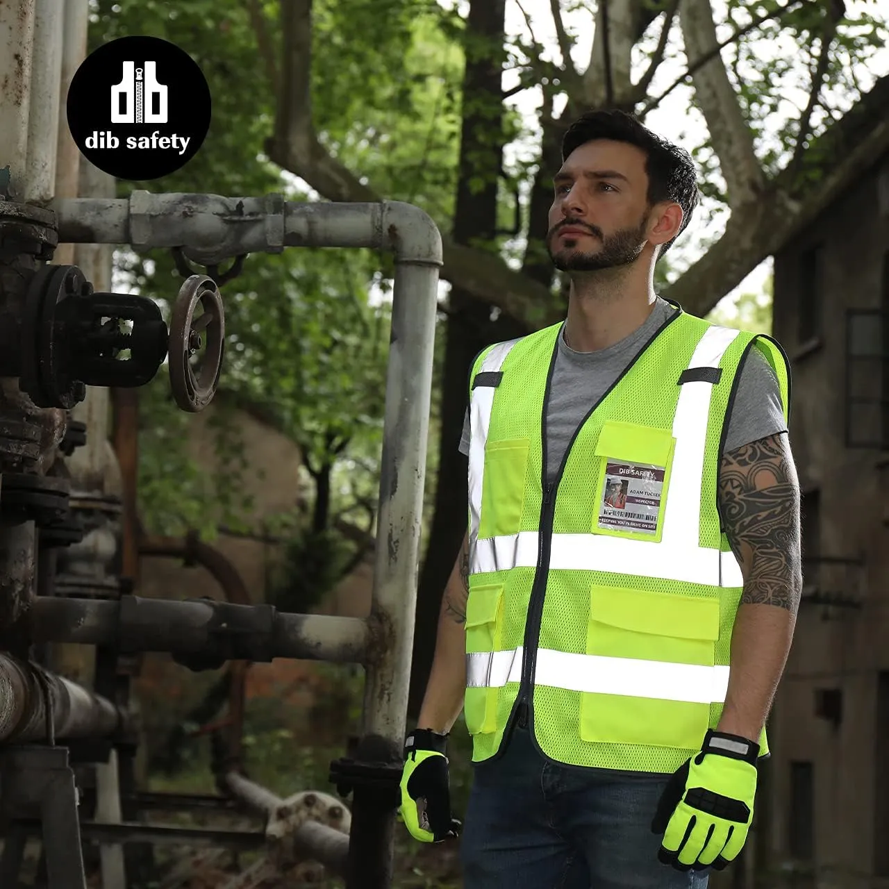 Dib Safety Reflective Vest Mesh, High Visibility Vest with Pockets and Zipper, Construction Work Vest ANSI Class 2, Yellow Mesh XL