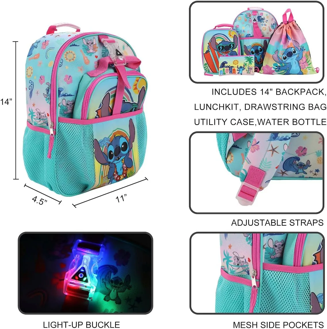 Disney Lilo & Stitch 5-Piece Backpack & Lunchbox Set