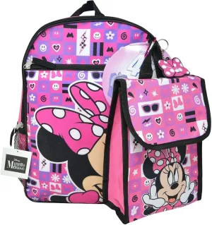 Disney Minnie Mouse 16" Backpack 4pc Set with Lunch Kit, Key Chain & Carabiner