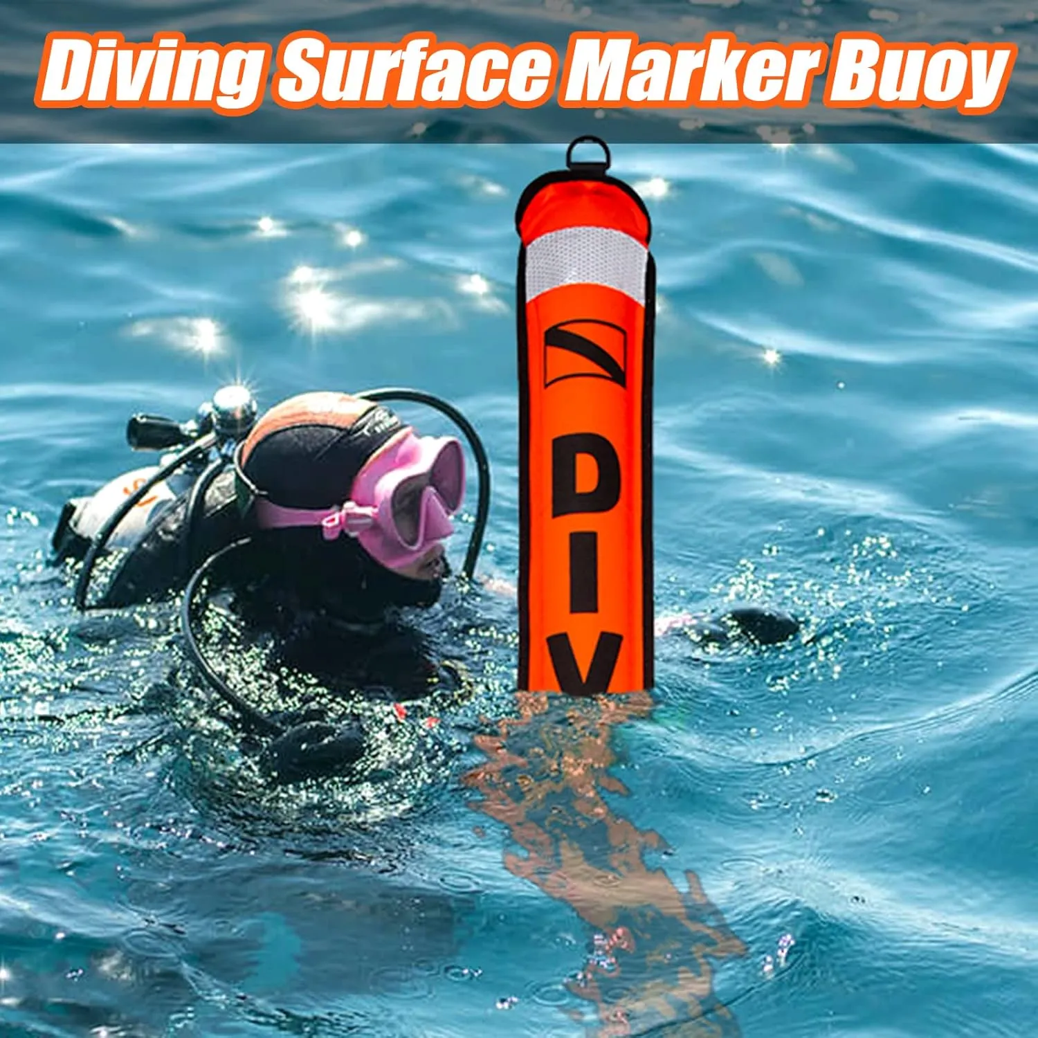 Diving SMB Surface Marker Buoy, High Visibility Inflatable Scuba Signal Tube with Reflective Strip, Safety Sausage Surface Signal Marker Buoy Float for Underwater Diving Snorkeling