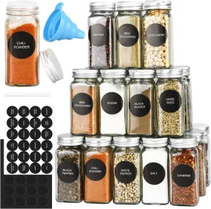 DkOvn 48pcs Glass Spice Jars, 4oz Empty Spice Jars with Metal Caps, Labels, Shaker Lids, Collapsible Funnel, Chalk Pen, Seasoning Organizer for Spice Rack(48pcs 4oz Set)