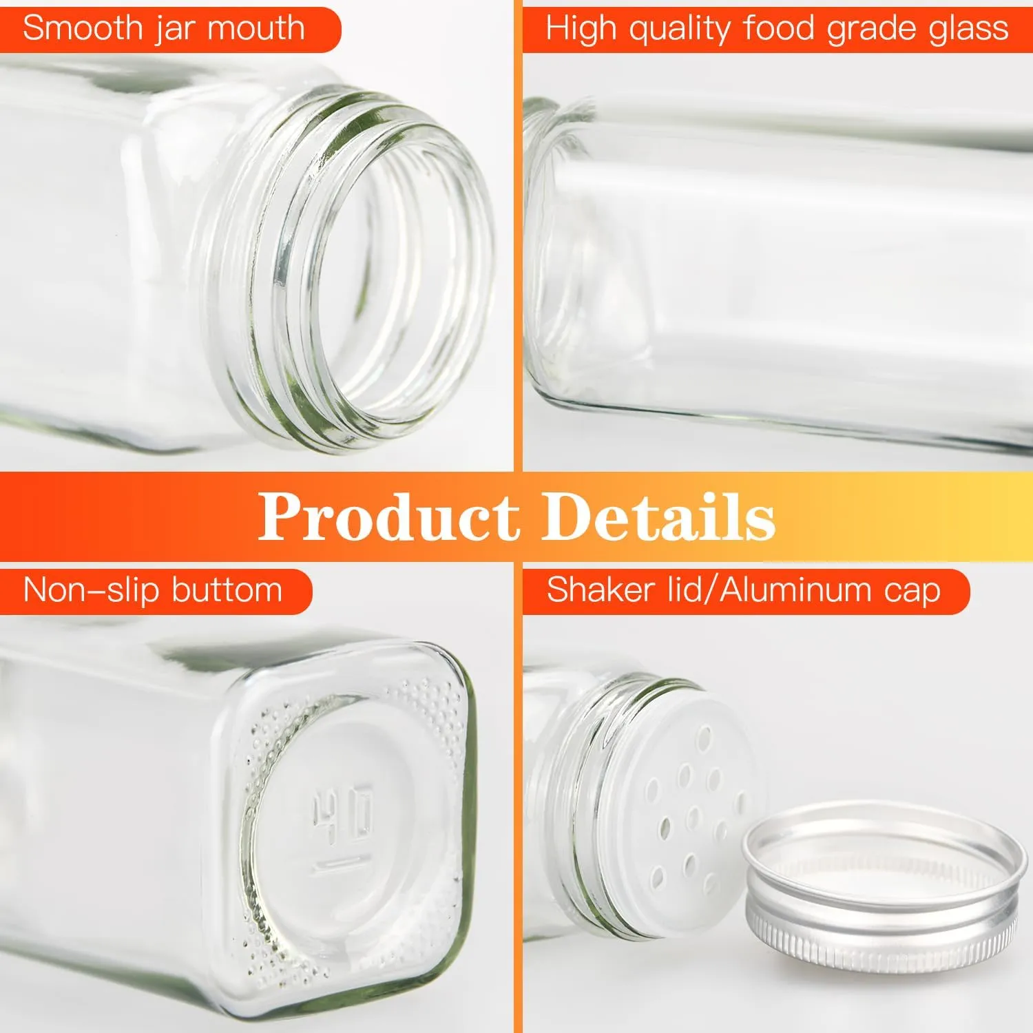 DkOvn 48pcs Glass Spice Jars, 4oz Empty Spice Jars with Metal Caps, Labels, Shaker Lids, Collapsible Funnel, Chalk Pen, Seasoning Organizer for Spice Rack(48pcs 4oz Set)