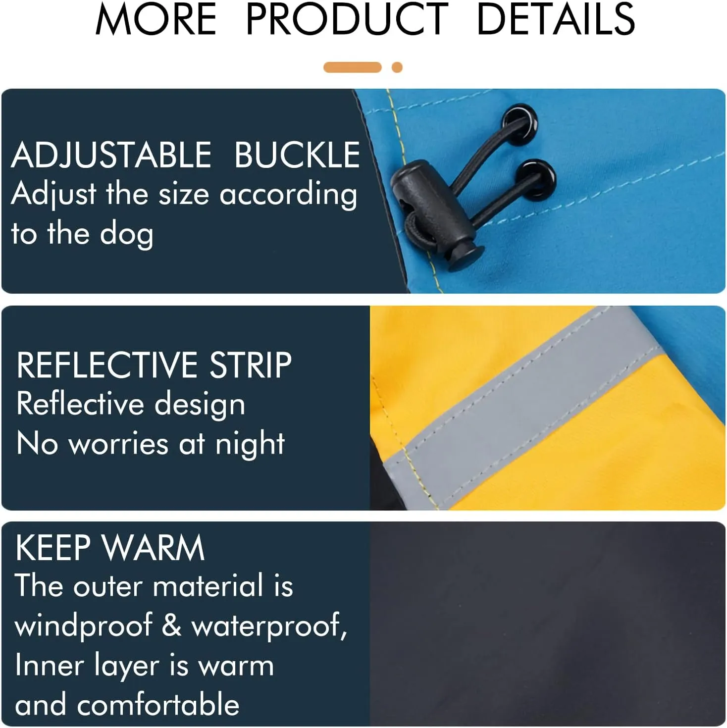 Dog Winter Coat, X-Small, Blue Yellow, Waterproof, High-Collar, Reflective Strip, Leash Hole, Polyester