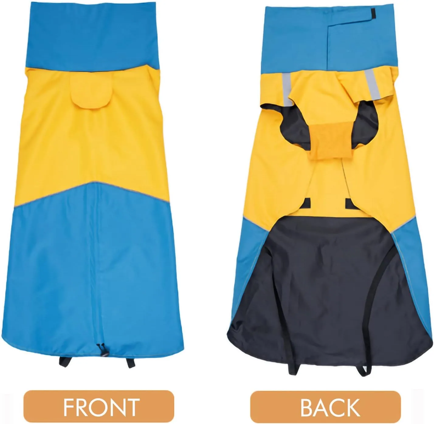 Dog Winter Coat, X-Small, Blue Yellow, Waterproof, High-Collar, Reflective Strip, Leash Hole, Polyester