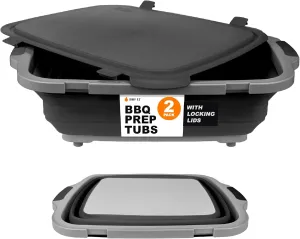 Drip EZ Collapsible BBQ Prep Tubs 2-Piece Set- For Meal Prep Marinating Food Storage - Includes Cutting Board & Lid - (1) OG   (1) XL - Black