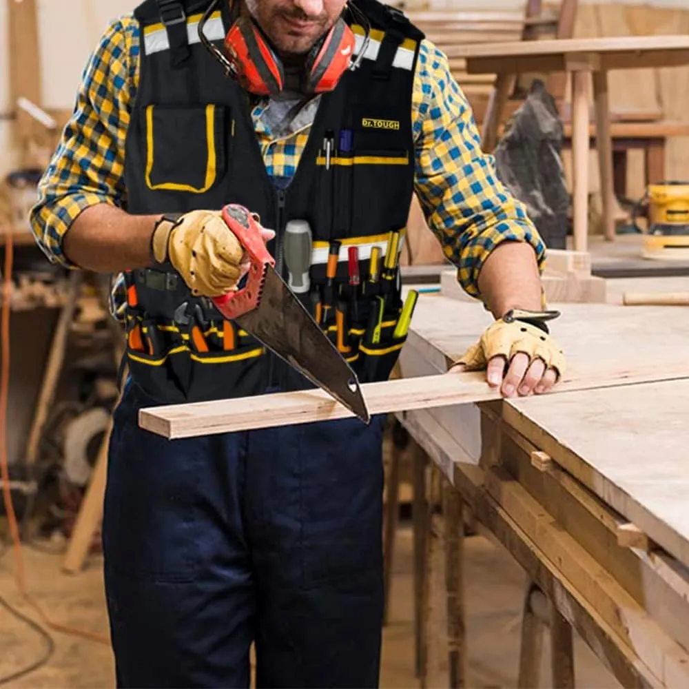 Dr.TOUGH Work Vest for Men Reflective Vest Black Safety Vest for Men Tool Vest For Carpenters Electrician
