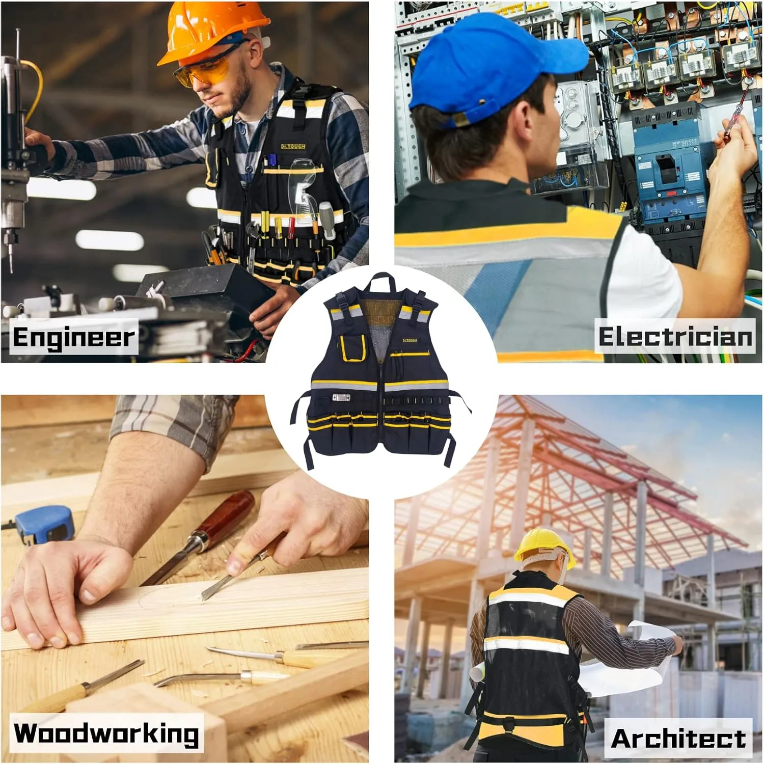 Dr.TOUGH Work Vest for Men Reflective Vest Black Safety Vest for Men Tool Vest For Carpenters Electrician
