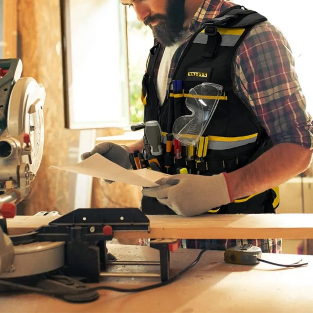 Dr.TOUGH Work Vest for Men Reflective Vest Black Safety Vest for Men Tool Vest For Carpenters Electrician