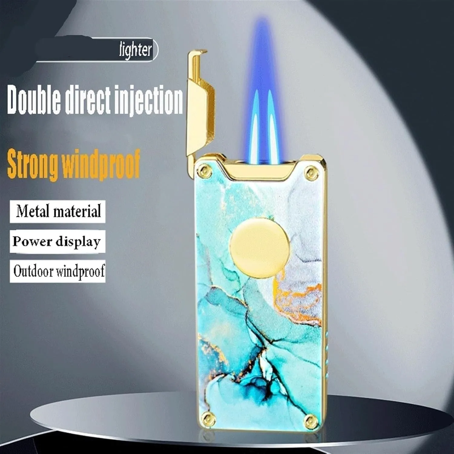 Dual-fire Butane Lighter, one-Button Ignition, Adjustable Fuel Filling, Windproof Jet Lighter, Suitable for Outdoor Fishing and Campfires (Fuel not Included)(Black)
