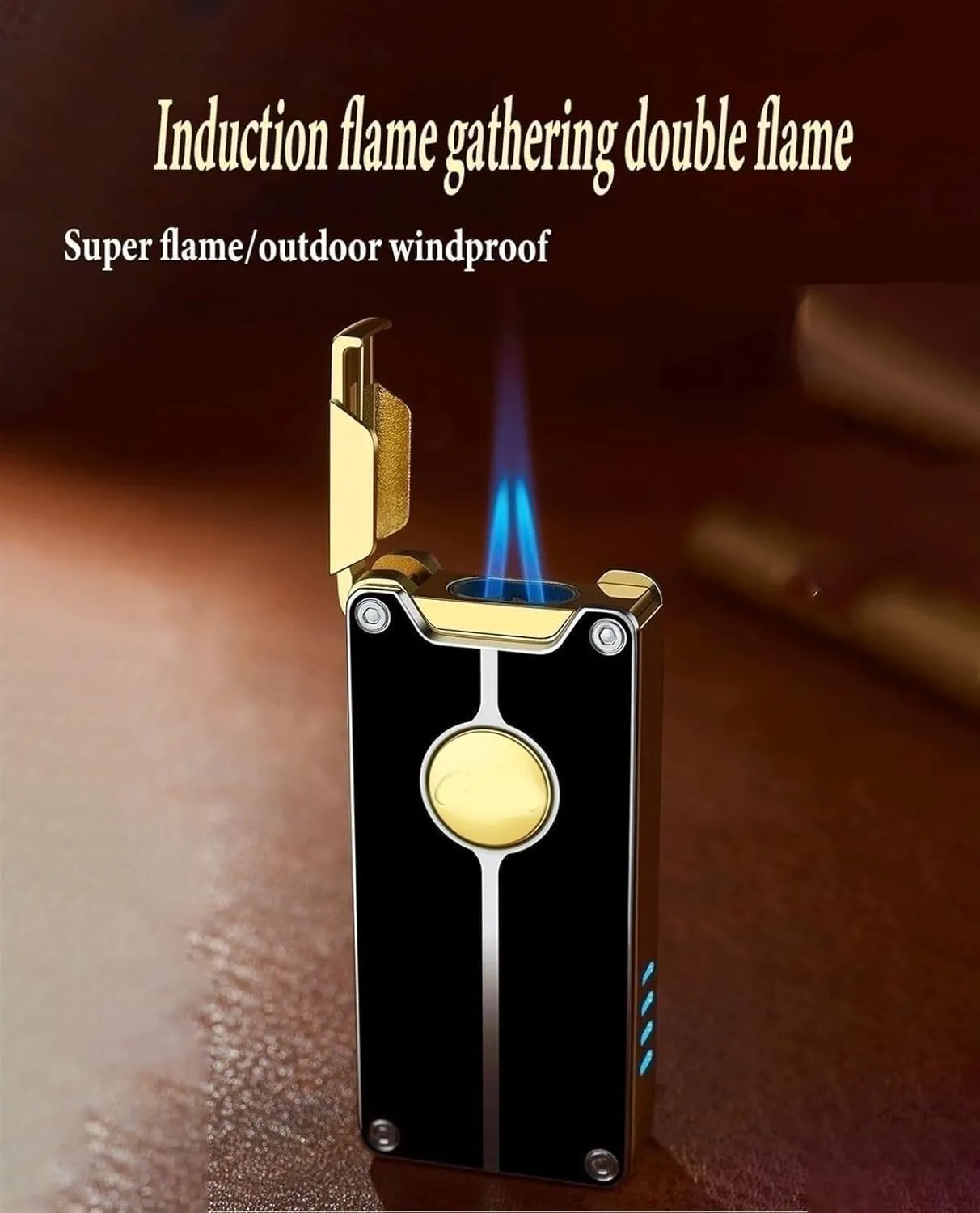 Dual-fire Butane Lighter, one-Button Ignition, Adjustable Fuel Filling, Windproof Jet Lighter, Suitable for Outdoor Fishing and Campfires (Fuel not Included)(Black)