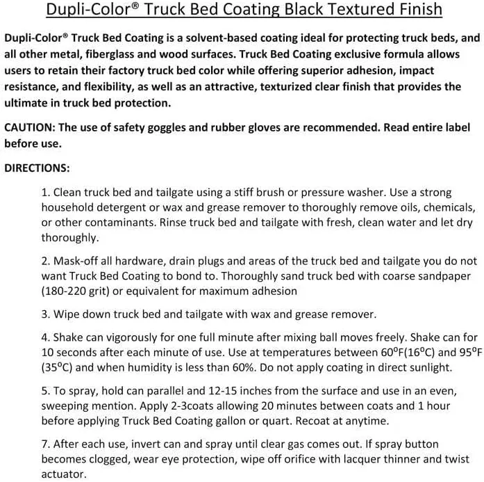 Dupli-Color TR250 Truck Bed Coating Spray Paint - Black - 16.5 oz. Aerosol Can
