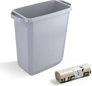 Durable 110L Bin Bags 25 Pack and 60L DURABIN Waste Bin Bundle Strong 35 Micron Recycled Plastic Bin Liners and Grey Open Top Waste Bin for Home Office, School, Recycling and Rubbish