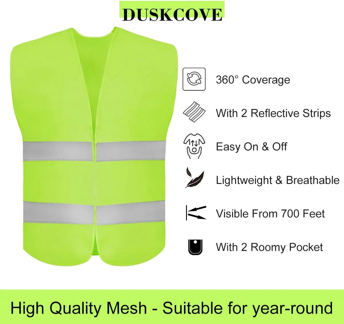 DUSKCOVE 20 Pack High Visibility Safety Vest for Traffic Work, Running, Surveyor and Security Guard - Construction Vest with 2 Reflective Strips, Made from Breathable Neon Yellow Mesh Fabric