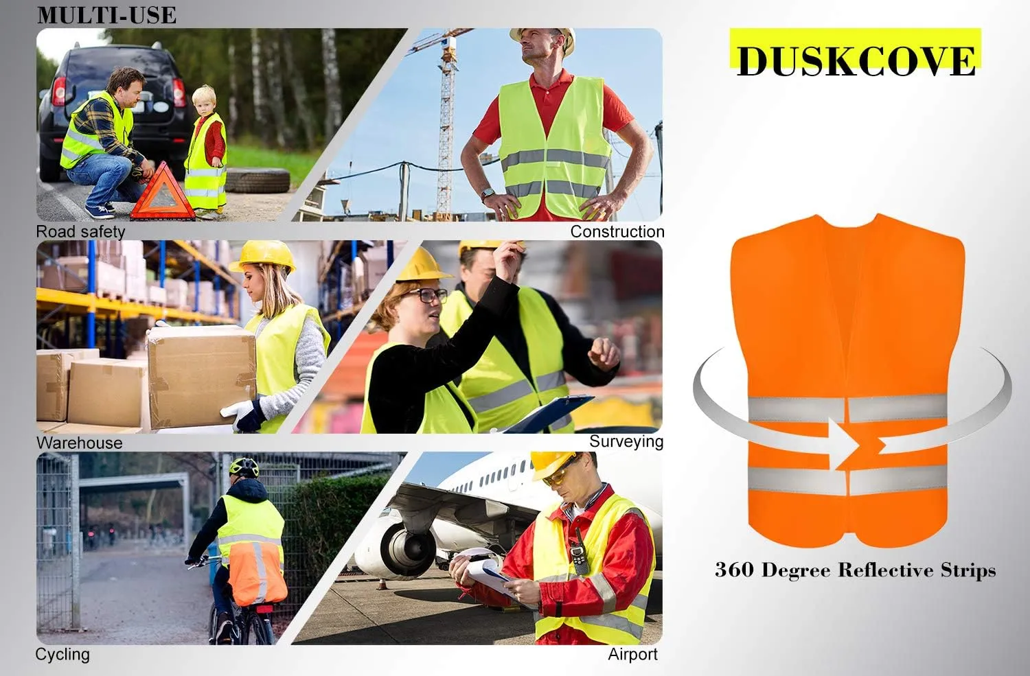 DUSKCOVE 20 Pack High Visibility Safety Vest for Traffic Work, Running, Surveyor and Security Guard - Construction Vest with 2 Reflective Strips, Made from Breathable Neon Yellow Mesh Fabric