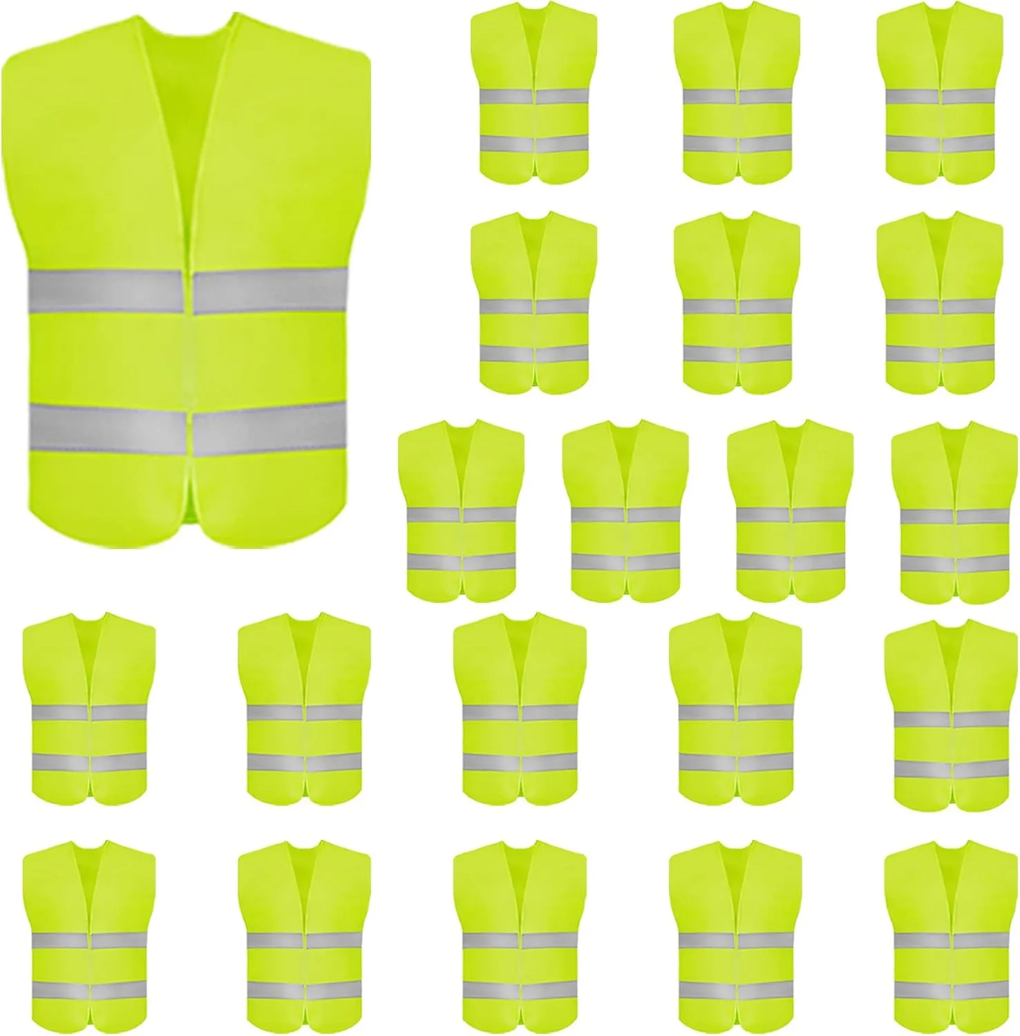 DUSKCOVE 20 Pack High Visibility Safety Vest for Traffic Work, Running, Surveyor and Security Guard - Construction Vest with 2 Reflective Strips, Made from Breathable Neon Yellow Mesh Fabric