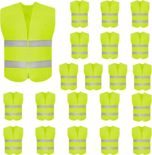 DUSKCOVE 20 Pack High Visibility Safety Vest for Traffic Work, Running, Surveyor and Security Guard - Construction Vest with 2 Reflective Strips, Made from Breathable Neon Yellow Mesh Fabric