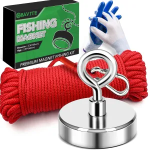 E BAVITE Heavy Duty Fishing Kit, Rare Earth Neodymium Magnets with Eyebolt for Lifting (500Lbs)