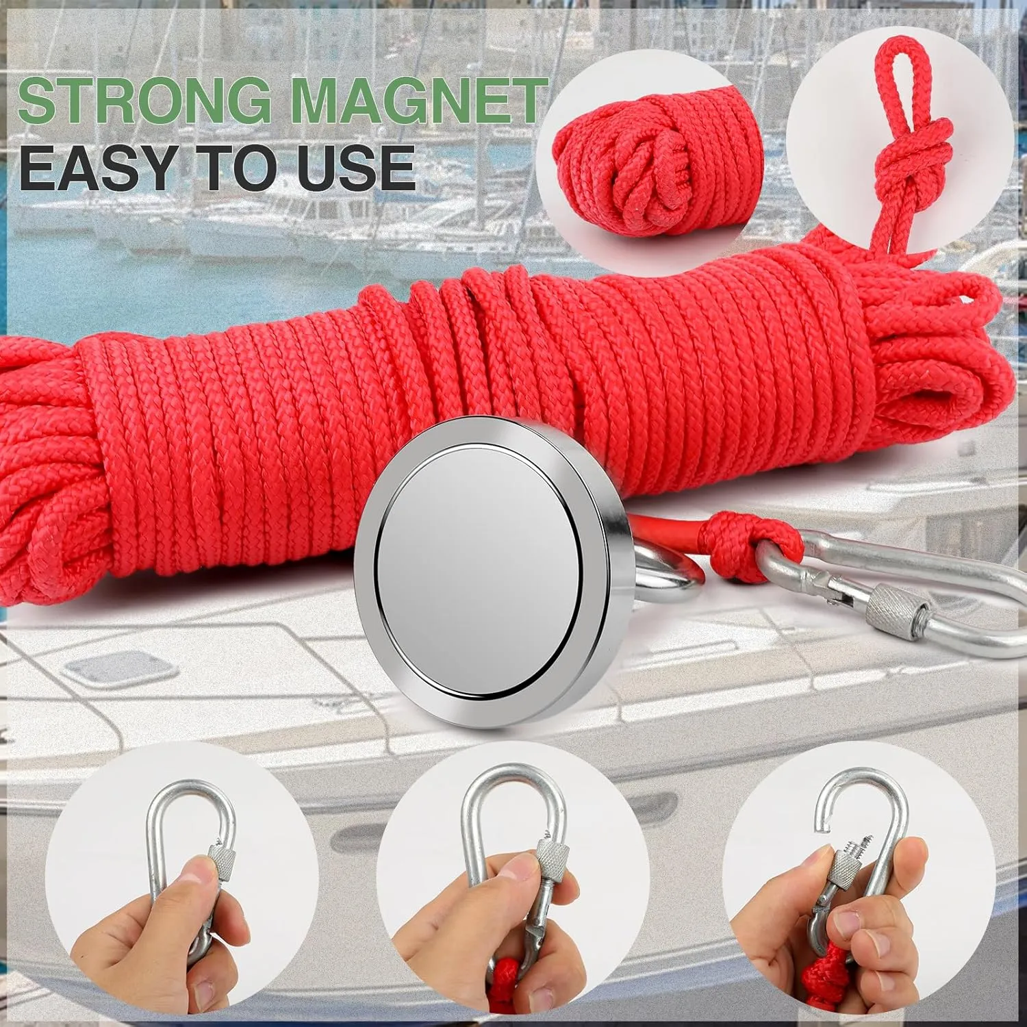 E BAVITE Heavy Duty Fishing Kit, Rare Earth Neodymium Magnets with Eyebolt for Lifting (500Lbs)