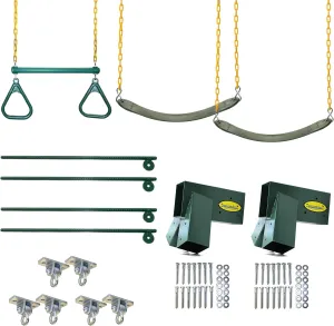 Eastern Jungle Gym DIY Swing Set Hardware Kit with Easy 1-2-3 A-Frame Brackets, Swing Seats, Ring Trapeze Bar and All Assembly Hardware and Instructions - Wood Not Included