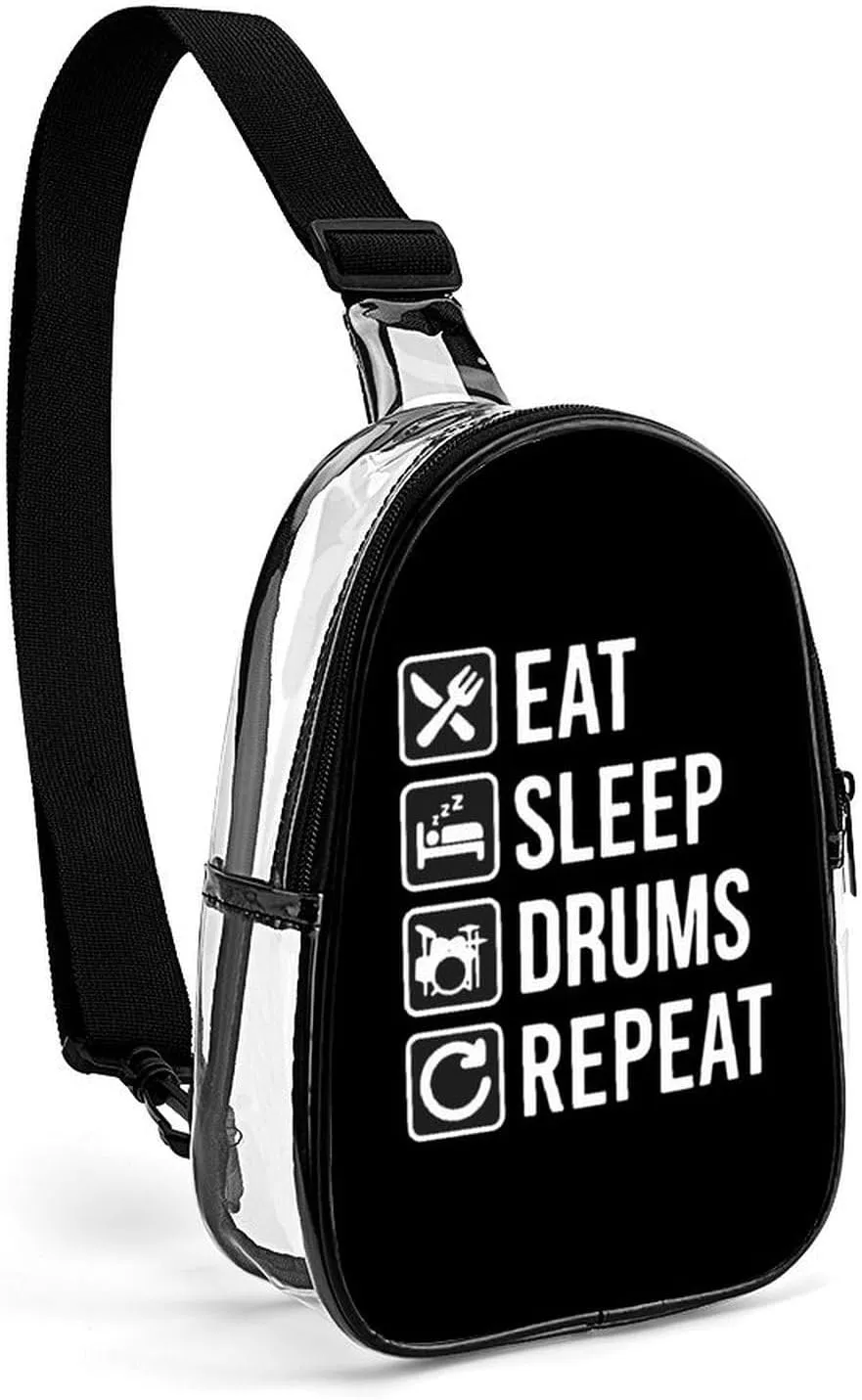 EAT Sleep Drum Repeat Clear Sling Bag Small Chest Bag Backpack Crossbody Travel Hiking Daypack