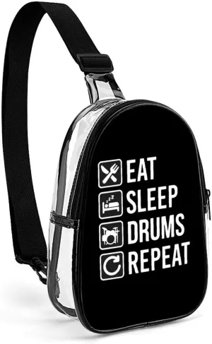 EAT Sleep Drum Repeat Clear Sling Bag Small Chest Bag Backpack Crossbody Travel Hiking Daypack