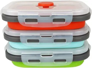 ECOmorning 3 Piece Silicone Food Storage Containers Collapsible Silicone Bowl with Airtight Silicone Lids, Collapsible Lunch Box - Microwave, & Freezer Safe, 350ML