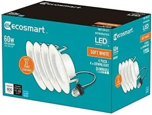 EcoSmart 4 in. White Integrated LED Recessed Trim Soft White 4-Pack
