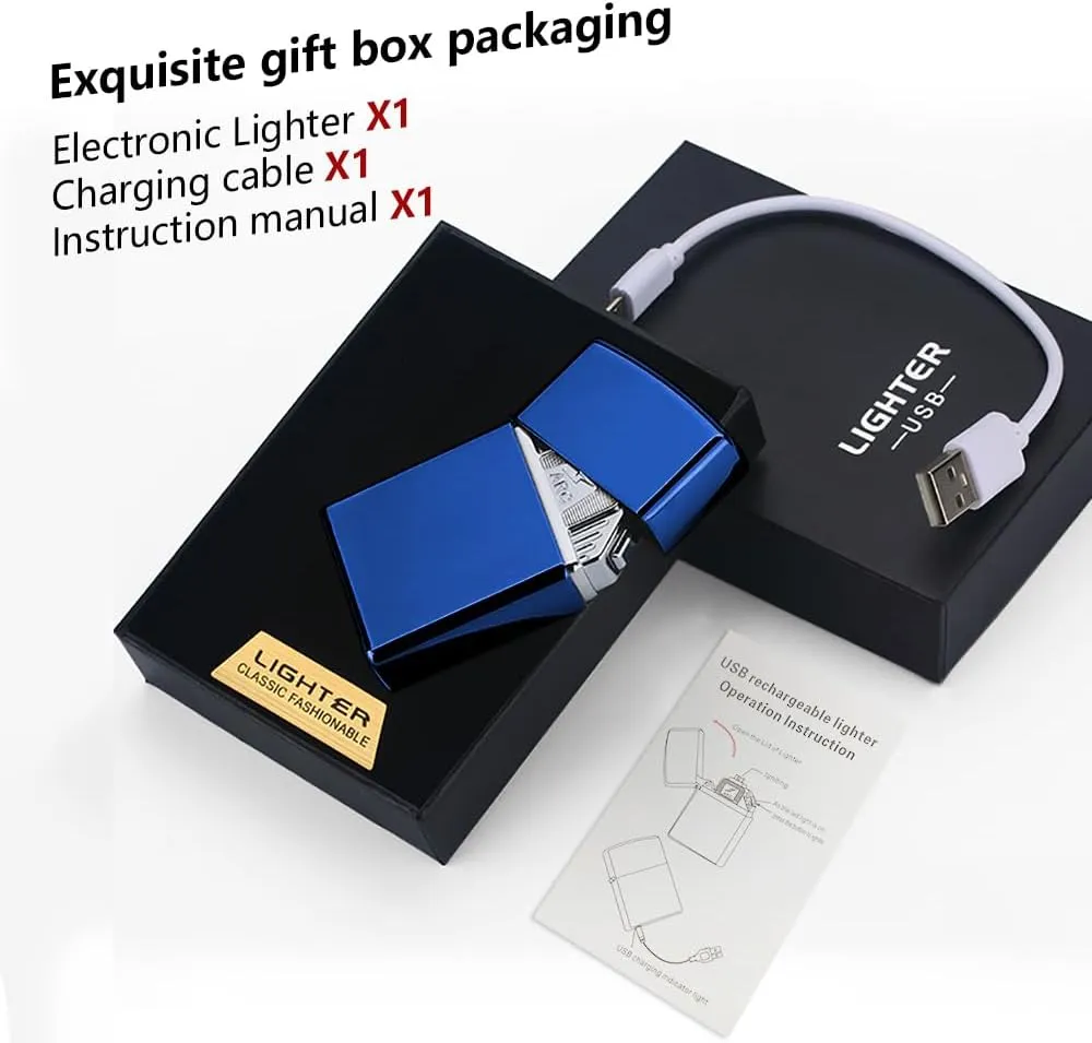 Electric Triple Arc Lighter Plasma Lighter Rechargeable Lighter Portable Electronic Lighter Windproof Flameless Lighter with Upgraded High Power Battery for Candle, BBQ(Blue), JL220