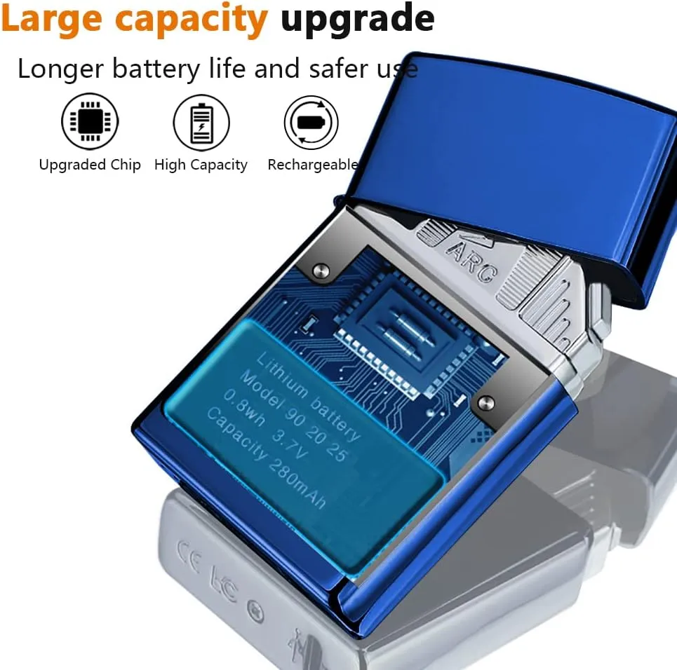 Electric Triple Arc Lighter Plasma Lighter Rechargeable Lighter Portable Electronic Lighter Windproof Flameless Lighter with Upgraded High Power Battery for Candle, BBQ(Blue), JL220